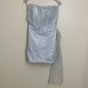 NWT Milly Bridal Grey Silver Sparkling Strapless Mini Homecoming Prom Dress